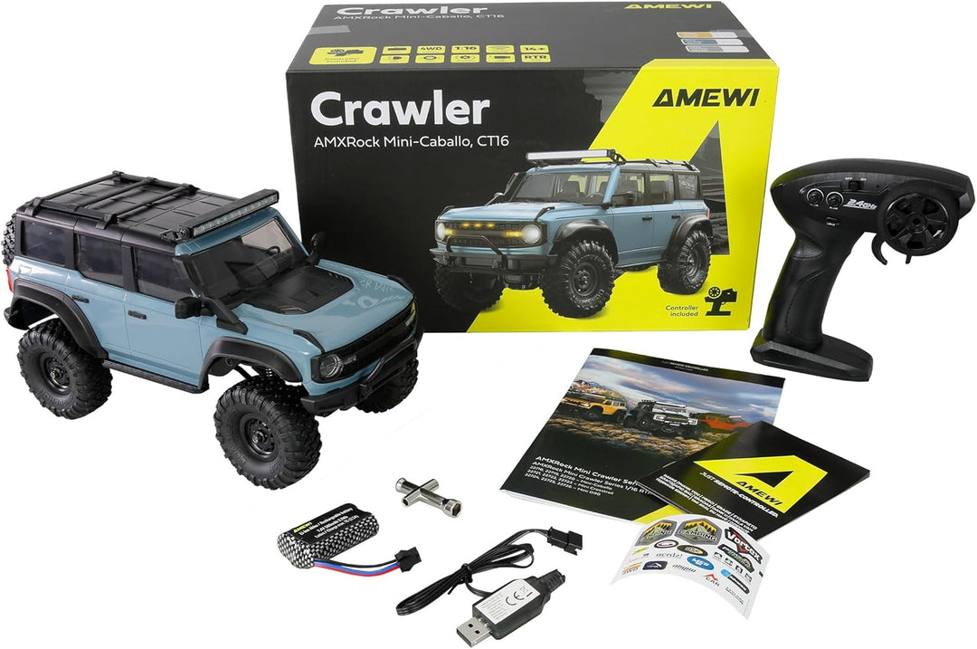 Amewi AMXRock Mini-Caballo Scale Crawler 4WD 1:16 RTR blau inkl. Fernsteuerung, Akku, Ladekabel