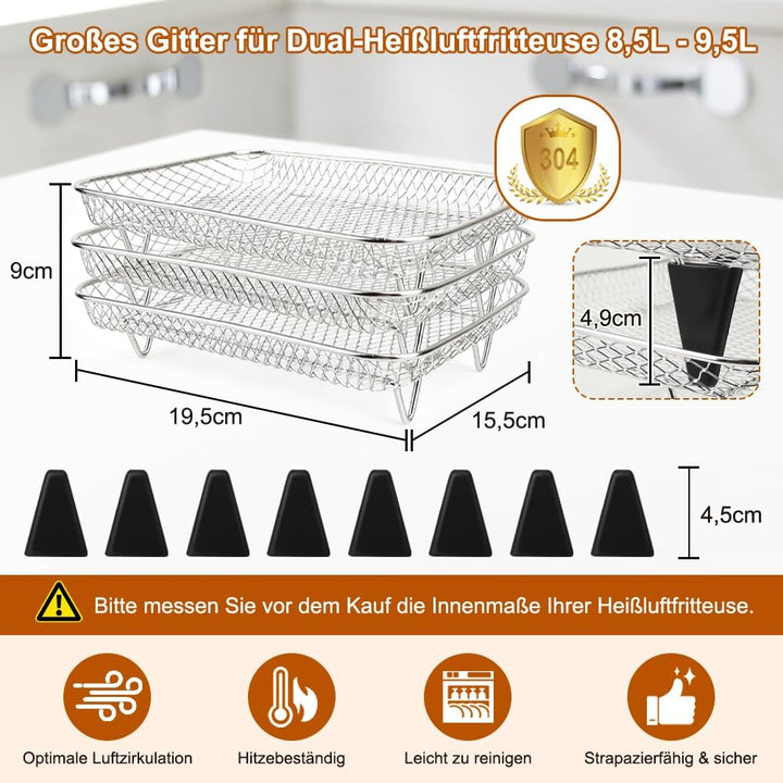 YQL Airfryer Zubehör Grosse Grillrost für COSORI Heissluftfritteuse 2 Kammern Airfryer 8,5L/Ninja Fo