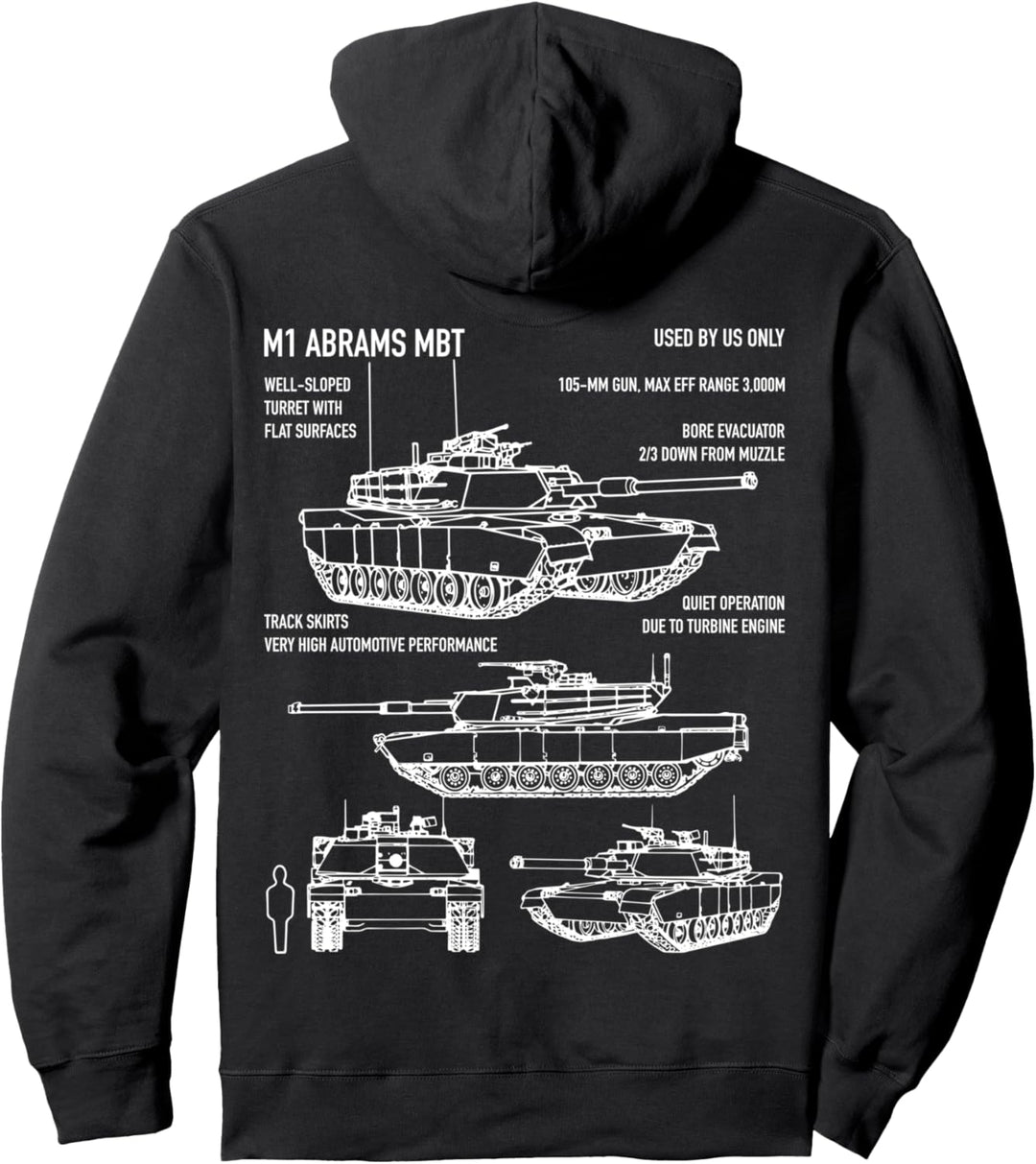 M1 Abrams Panzererkennung Blueprint Diagramm Pullover Hoodie