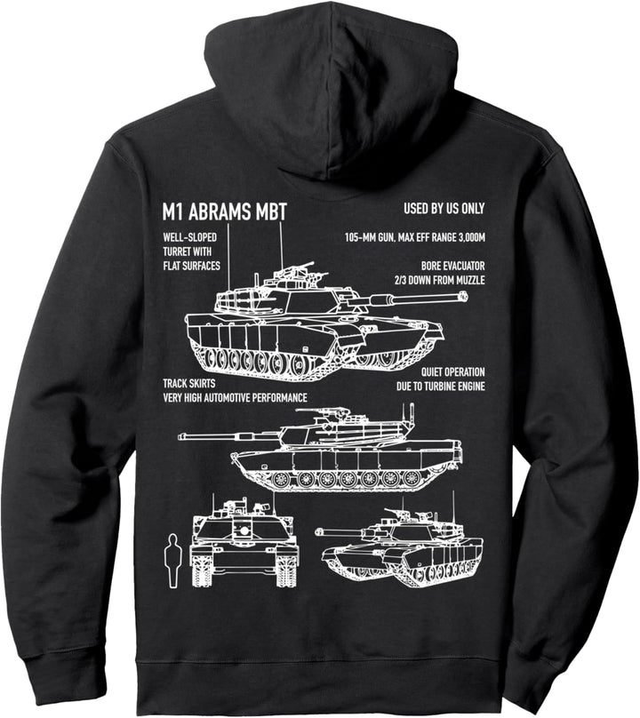M1 Abrams Panzererkennung Blueprint Diagramm Pullover Hoodie