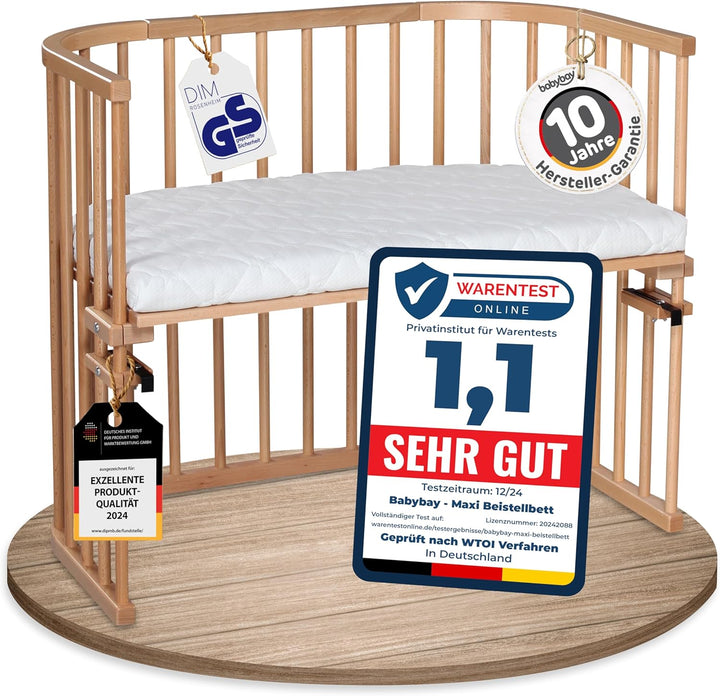 babybay Maxi extra grosses Beistellbett aus massivem Buchenholz/Kinderbett Höhe stufenlos verstellba