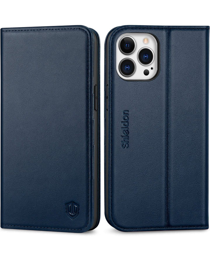 SHIELDON Hülle für iPhone 13 Pro Max, Schuzhülle [Echtleder] [Kartenfach] [Verdichtes TPU] Magnetisc