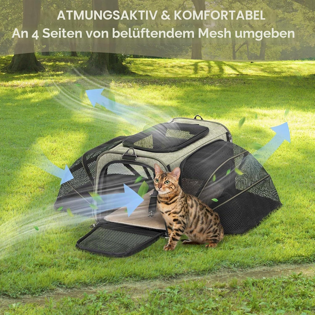 Petsfit Katzentragetasche, von Fluggesellschaften zugelassen, erweiterbare Haustier-Tragetasche, zwe