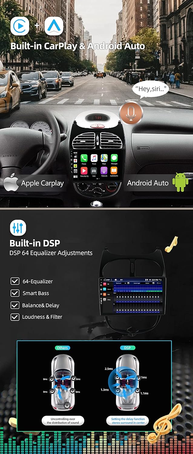 JOYX Android 12 IPS Autoradio Passt für Peugeot 206 (2002-2010) - 4G+64G - Eingebaut DSP/Carplay/And