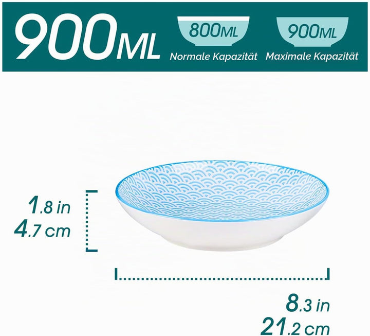 vancasso Natsuki 4-teilig Porzellan Suppenteller, Ø 21,2 cm Tiefteller Mehrfarbig 4-teilig Suppentel