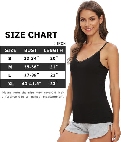 Ymmchy Damen Tanktop mit Spitzen Unterhemd Spaghettiträger Basic Top V-Ausschnitt Verstellbare Träge