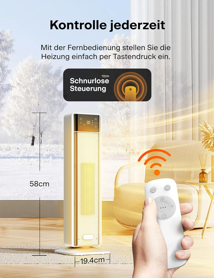 PELONIS Heizlüfter 2000W, Elektroheizung mit Thermostat und Fernbedienung, 75° Oszillation & 24-Stun