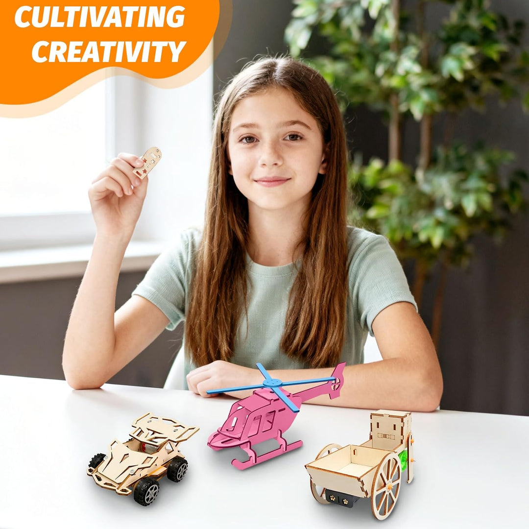 6 Stück Experimente für Kinder, Elektronik Baukasten DIY STEM Spielzeug, Holz Wissenschaft Bausatz S