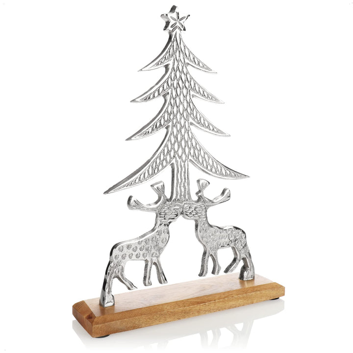 COM-FOUR® Premium Deko-Aufsteller - Skulptur-Statue aus vernickeltem Aluminium auf Sockel aus Mangoh