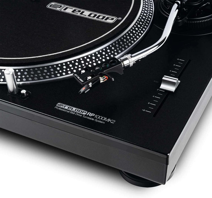 Reloop RP-1000 MK2 - Riemenantrieb für DJ und HiFi, 33 1/3 & 45 RPM, ausfahrbare Nadelbeleuchtung, p