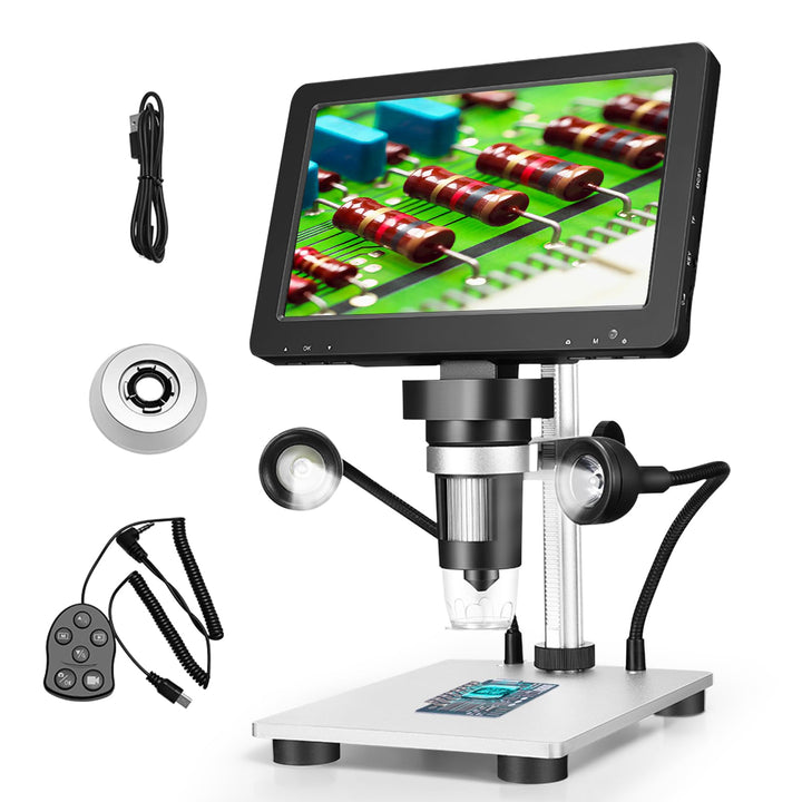 Professionelles Mikroskop 7 Zoll 1200 x 12 MP Digitales Mikroskop mit drehbarem HD-Display/8 LED-Leu