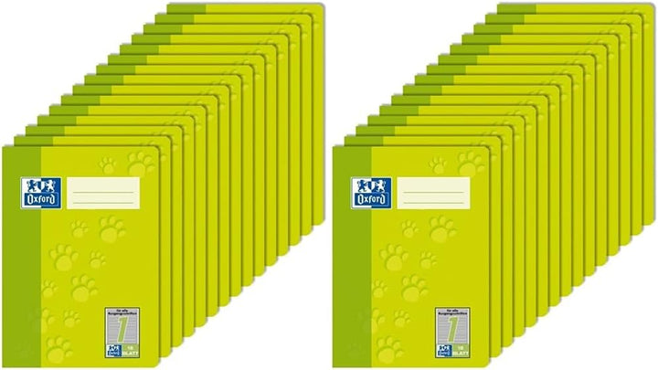 Oxford Schulheft A5, Lineatur 1, 16 Blatt, grün mit Tatzen, 15 Stück (Packung mit 2) 16 Blatt (Packu