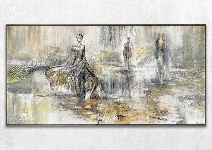 YS-Art Abstrakt Acryl Gemälde auf Leinwand handgemalt Modenschau Wandbilder Wohnzimmer moderne grau