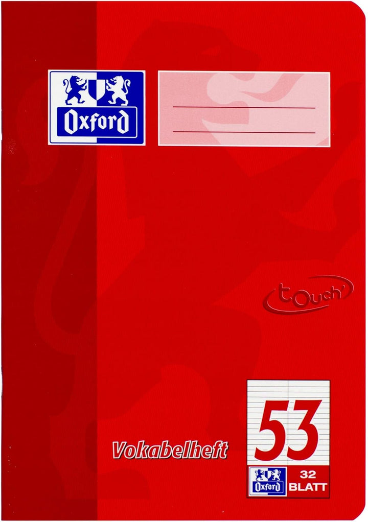 Oxford Vokabelheft, A5, Lineatur 53 (2 Spalten), 32 Blatt, rot, 10 Stück, rot