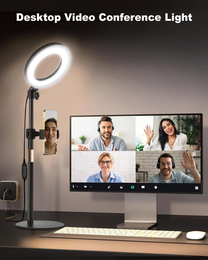 Railee Ringlicht mit Stativ Handy Laptop Videokonferenz Licht mit Klemme 6 Zoll Tisch LED Ring Light