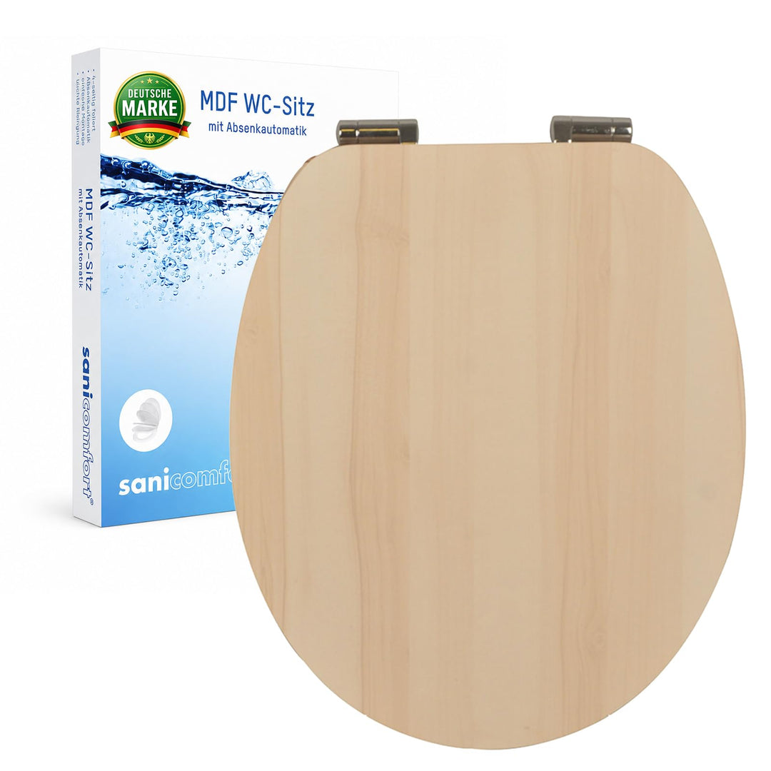sanicomfort WC Sitz Maple matt lackiert, MDF Holzkern, mit Absenkautomatik, Toilettensitz mit Klodec