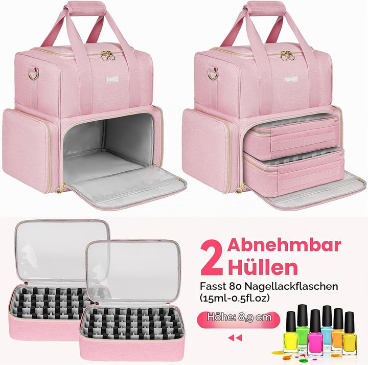 Nagellack Organizer Tasche,Doppelschichtige Nagellack Aufbewahrung Tasche für 80 Flaschen (15 ml) un