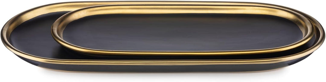 HowHomely Schwarz Tablett Serviertablett Gross 32 cm - Keramik Serviertablett – Vielseitiges Küchent