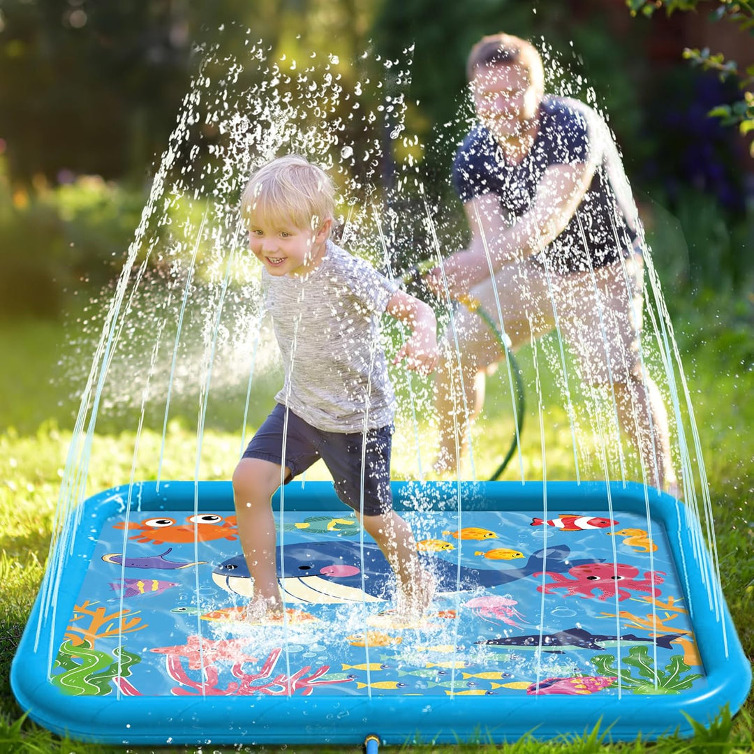 Edmirfun 170CM Splash Pad, Wasserspielmatte, Grosser Platz PVC-Spritz Sprinkler Anti-Rutsch, Kinder