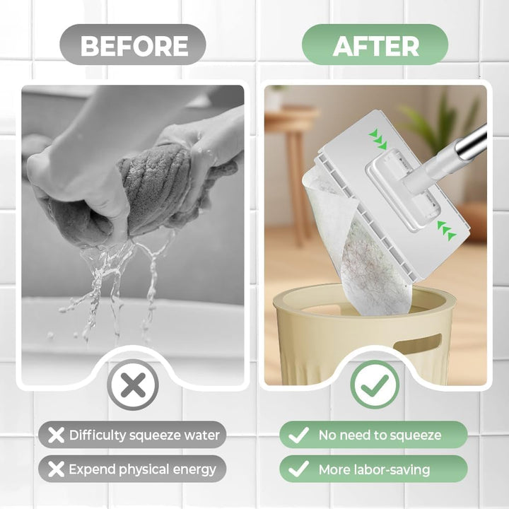 Wischmopp mit Druck-Klemm-System, Mini Mopp, 1-Knopf-Wechsel ohne Händewaschen, Automatisches Klemmt
