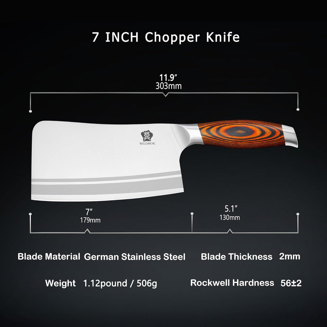 WILDMOK Hackmesser Chinesisches Kochmesser 18cm Deutscher Edelstahl Metzgermesser Scharf Chinesisch