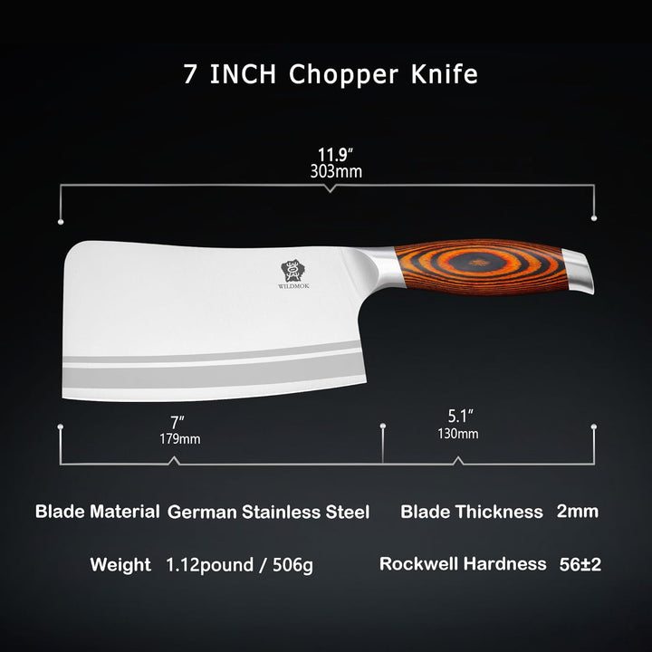 WILDMOK Hackmesser Chinesisches Kochmesser 18cm Deutscher Edelstahl Metzgermesser Scharf Chinesisch