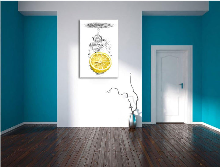 ins Wasser gefallene Zitrone schwarz/weiss Format: 120x80 auf Leinwand, XXL riesige Bilder fertig ge