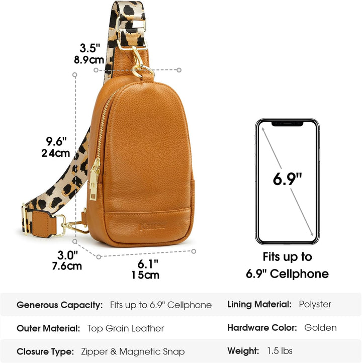 Kattee Damen Brust-Umhängetasche Echtes Leder Sling-Rucksack Kleine Umhängetasche mit RFID-Blockieru