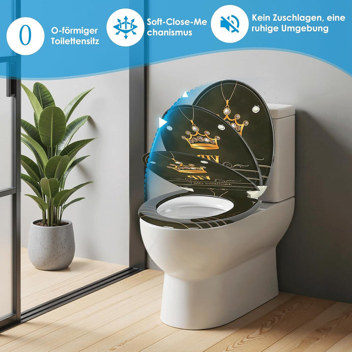 Design WC-Sitz mit Motiv, Soft-Close, Duroplast, Einfache Montage, Quick-Release, UV-beständig 221,
