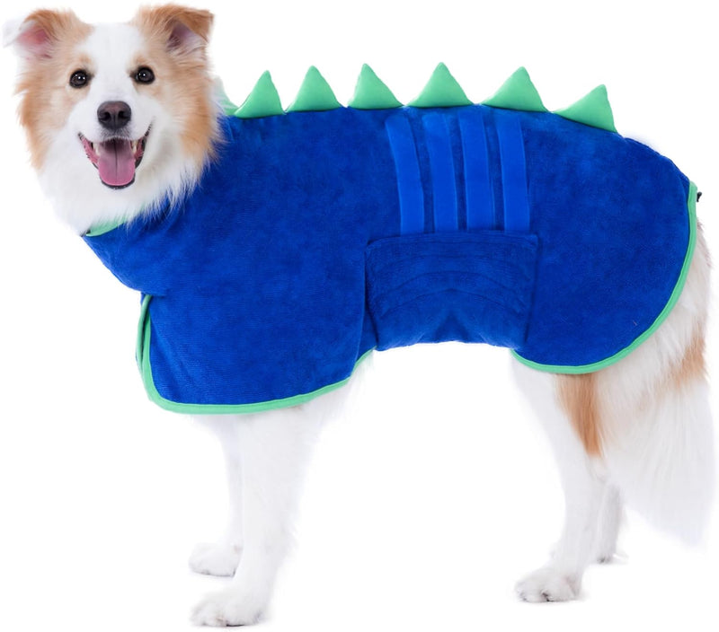 HezzLuv HundeBademantel Mikrofaser mit Dinosaurierhorn, Einstellbar Hundehandtuch Extra Saugfähig fü