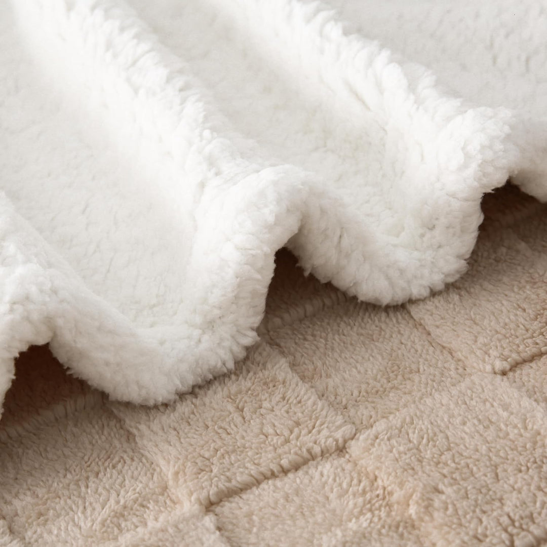 Sherpa-Überwurfdecke für Couch, Flanell, gemütlich, weich, dick, für Bett, Fleece, Beige, 152,4 x 20