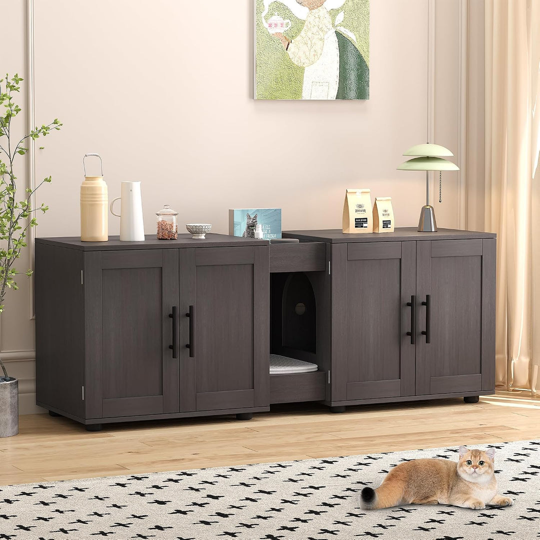 Katzenklo Schrank, 140 x 45 x 57 cm Versteckte Katzenschrank | Katzenkloschrank für 2 Katzen mit 2 F