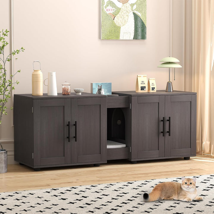Katzenklo Schrank, 140 x 45 x 57 cm Versteckte Katzenschrank | Katzenkloschrank für 2 Katzen mit 2 F