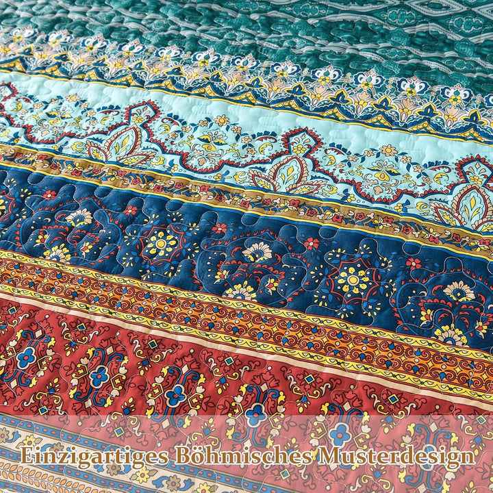 WONGS BEDDING Tagesdecke 220x240 Bettüberwurf Boho Decke Steppdecke 3 Teilig Doppelbett Gesteppt Bet