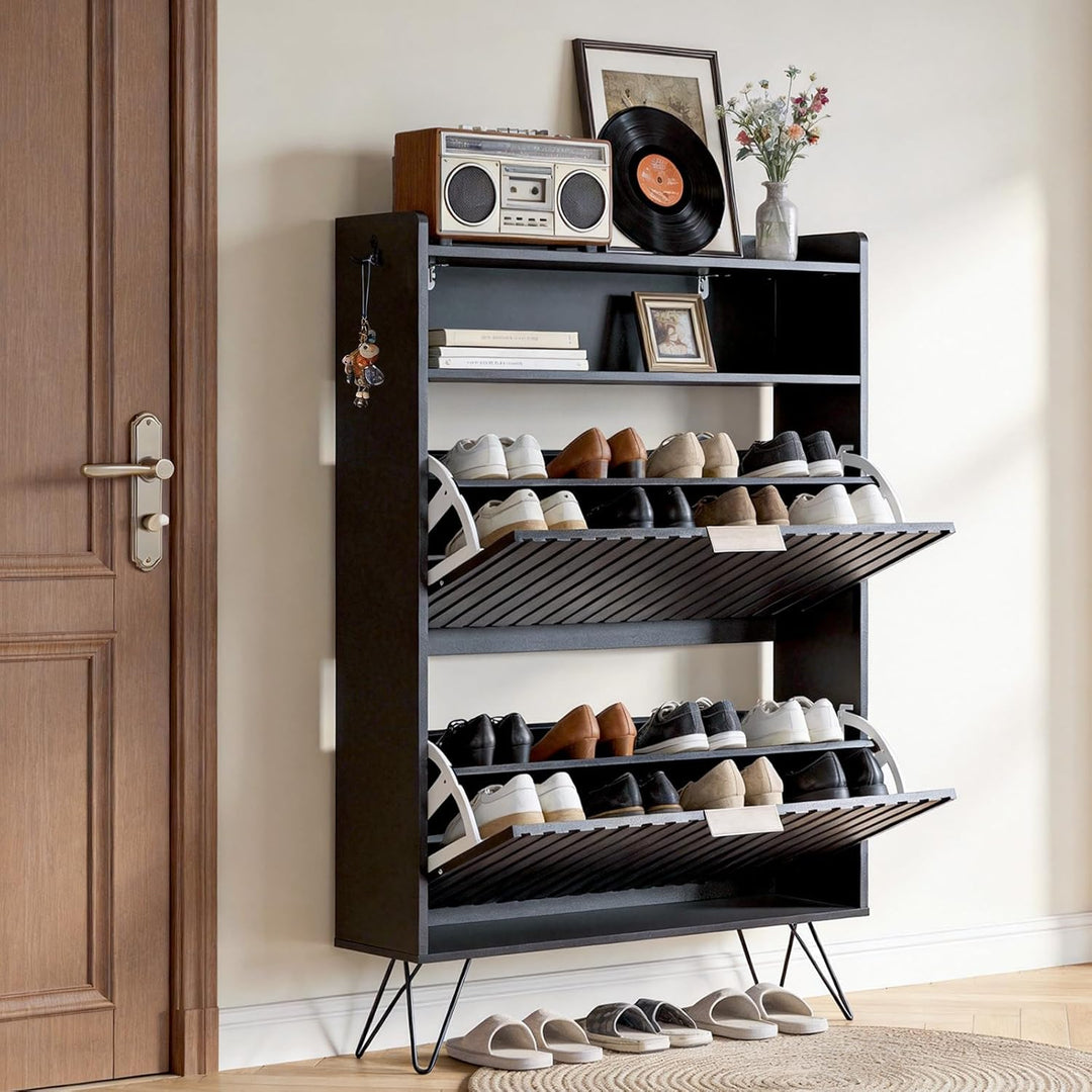 LEADZM Schuhschrank Schmal,Schuhkipper mit 2 Flip-Schubladen Schuhregal für den Eingang, Flur, Wohnz