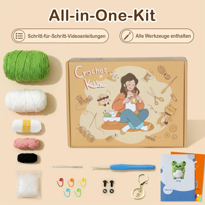 Häkel-Set für Anfänger, Häkel-Kit für Absolute Neulinge mit Schritt-für-Schritt-Videoanleitungen, Hä