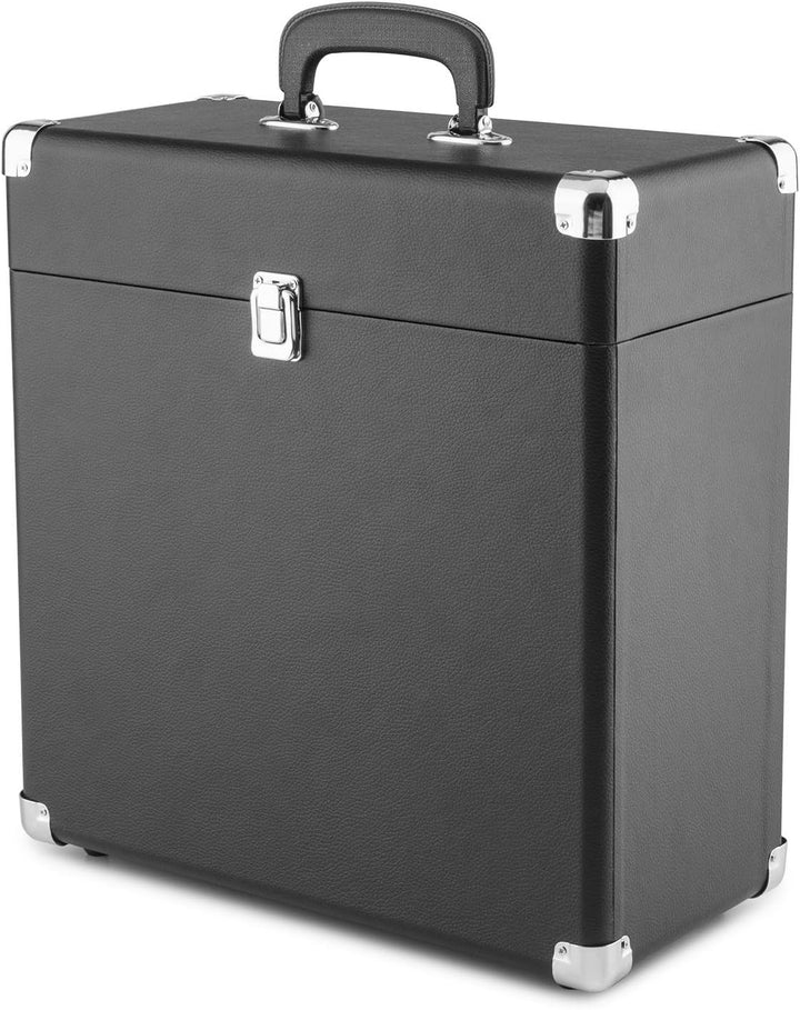 auna TTS6-BL - Schallplattenkoffer, Recordbox, Platten-Case, für 30 LP, Kunstleder, Retro-Design, In