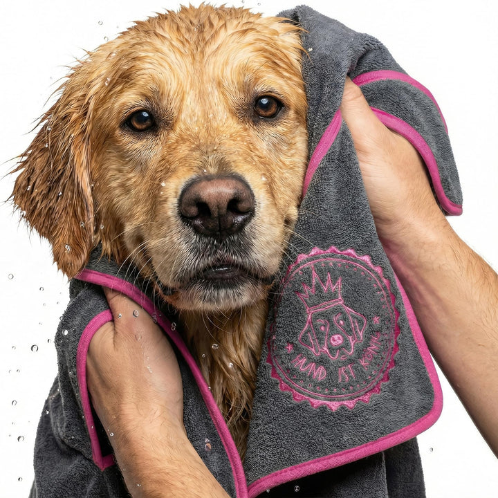 HUND IST KÖNIG Hundehandtuch extra saugfähig - Hunde Handtuch saugstark aus Mikrofaser mit 4 Eingrif
