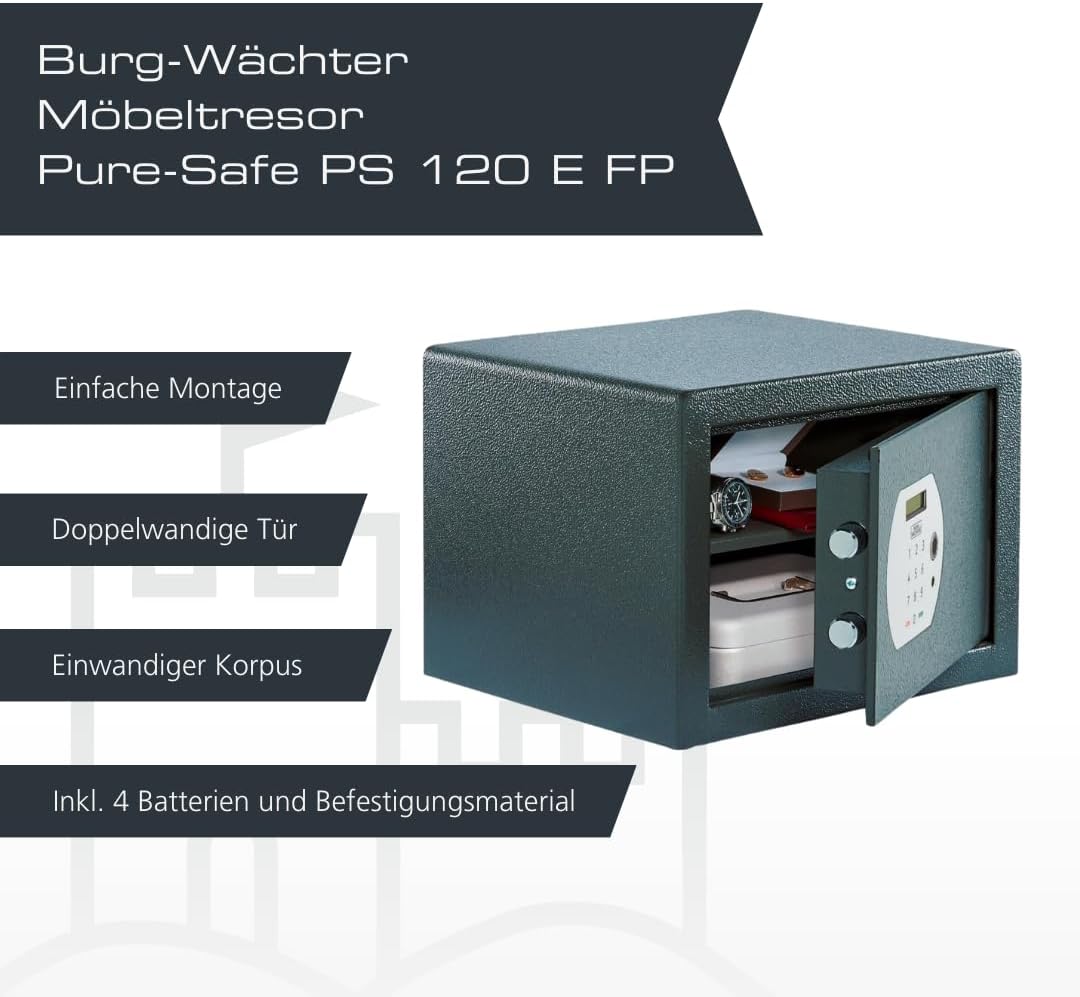 Burg-WÄCHTER Möbeltresor mit elektronischem Zahlenschloss und Fingerabdruck, Inkl. Fachboden, Zur Wa