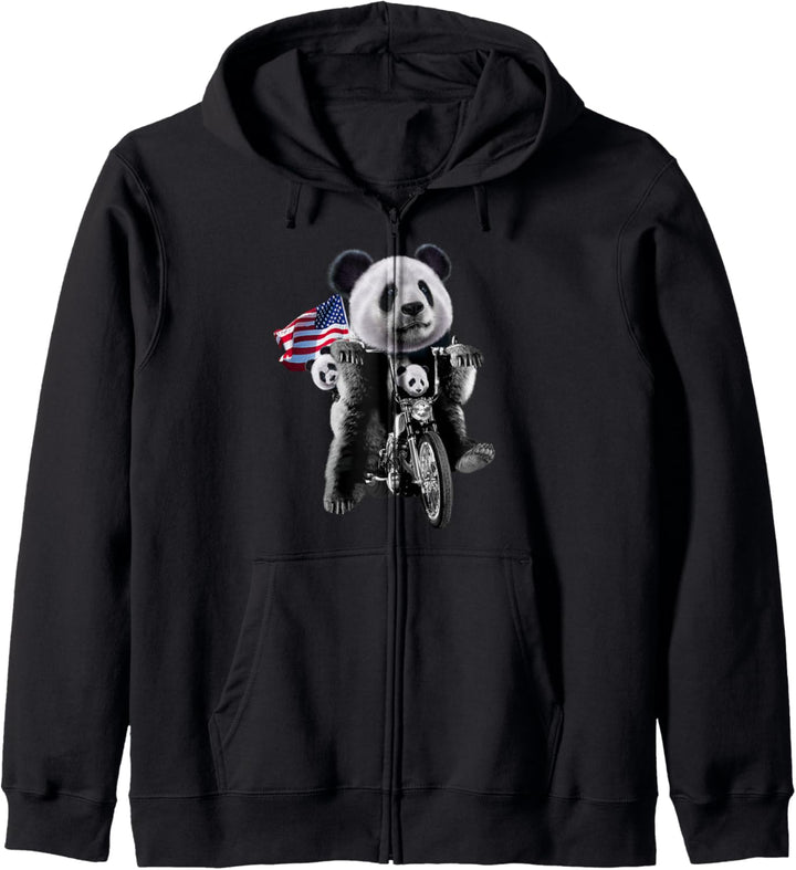 Patriot Riesenpanda mit Jungen auf Motorrädern Kapuzenjacke
