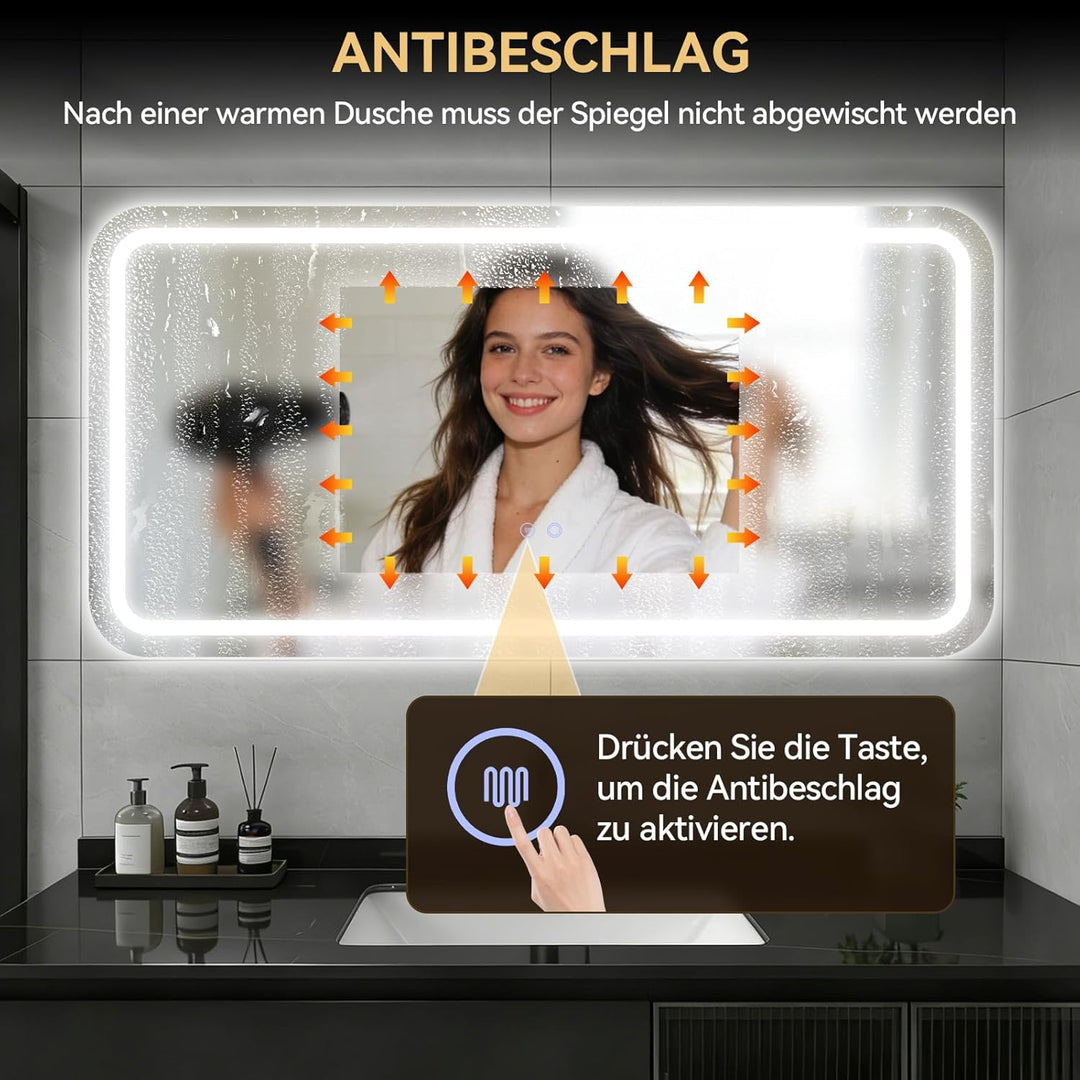 YOURLITE Badspiegel-mit-Beleuchtung 120x60cm,Badezimmerspiegel mit Beleuchtung,Touch-Schalter,Rechte