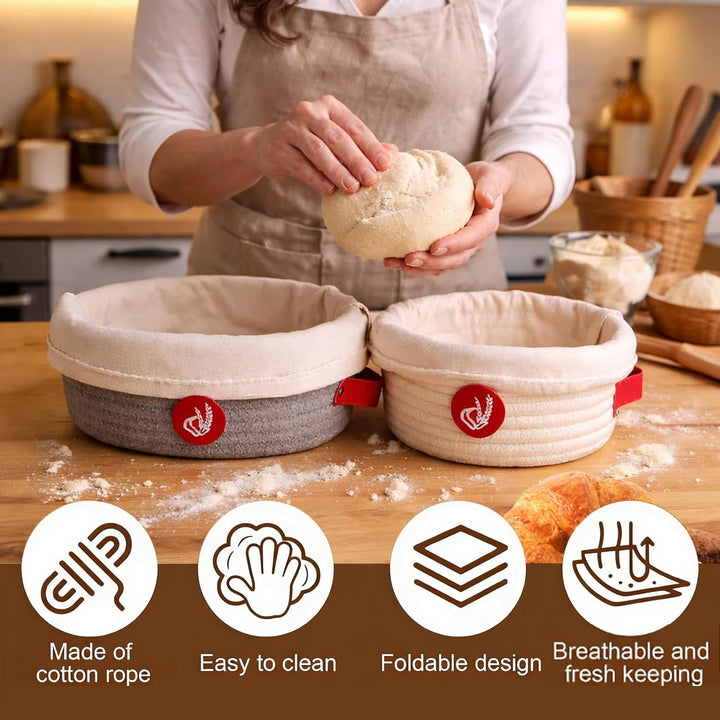 Gärkörbchen Set für Sauerteigbrot – Gärkorb Brot Set mit Oval und Rund, Sauerteig Set mit Baumwollse
