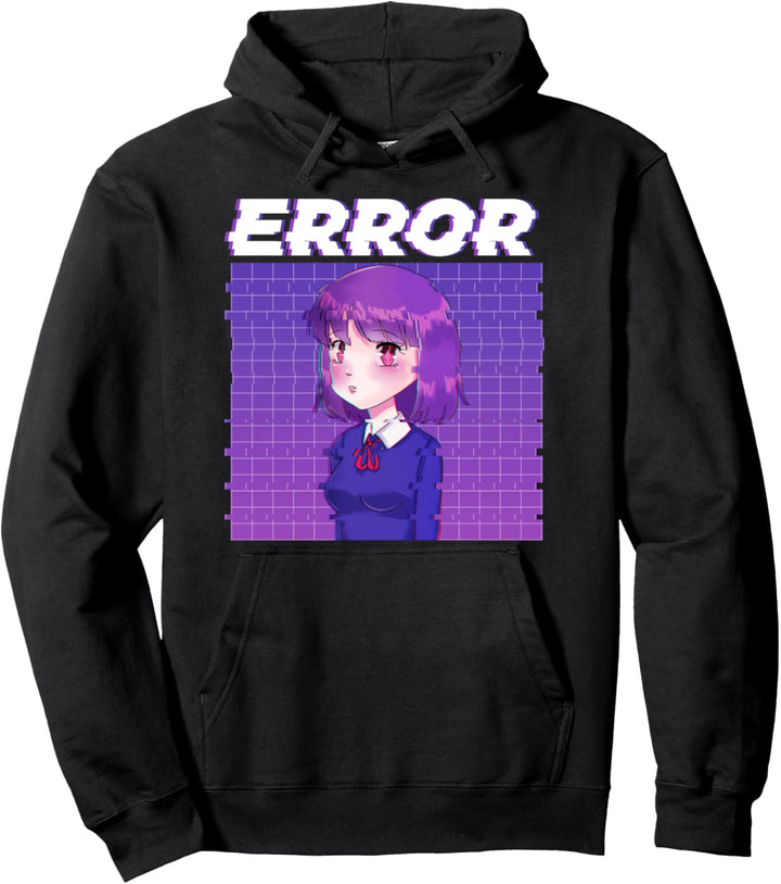 Error - Japanese Aesthetic Vaporwave Sad Anime Girl Pullover Hoodie