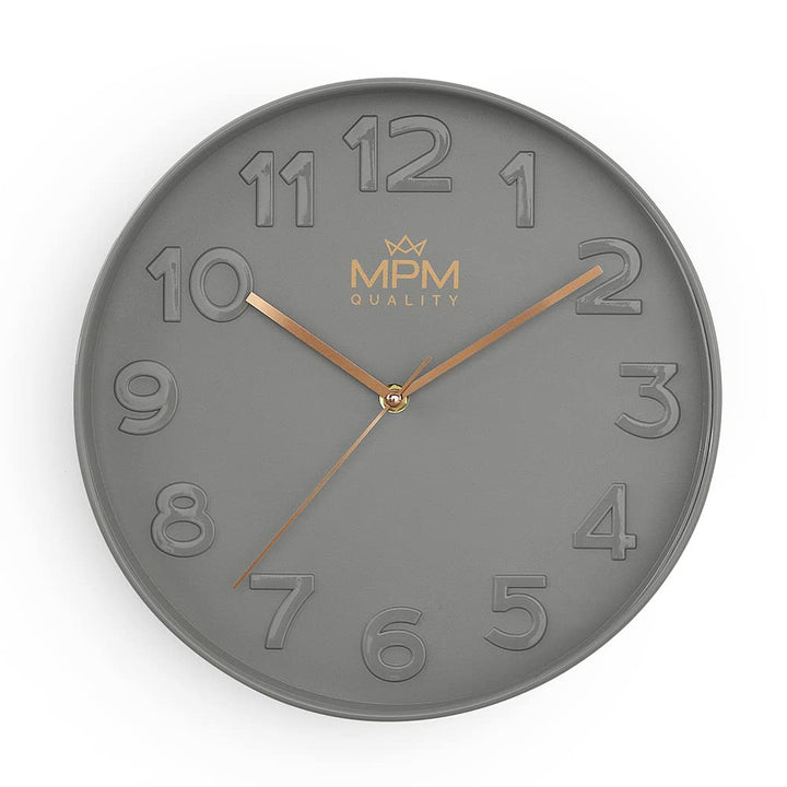 MPM Quality Design Wanduhr, Grau, Modern Kunststoff Uhr, Glas, Quarz-Uhrwerk Sweep, 305x305x42 mm, f