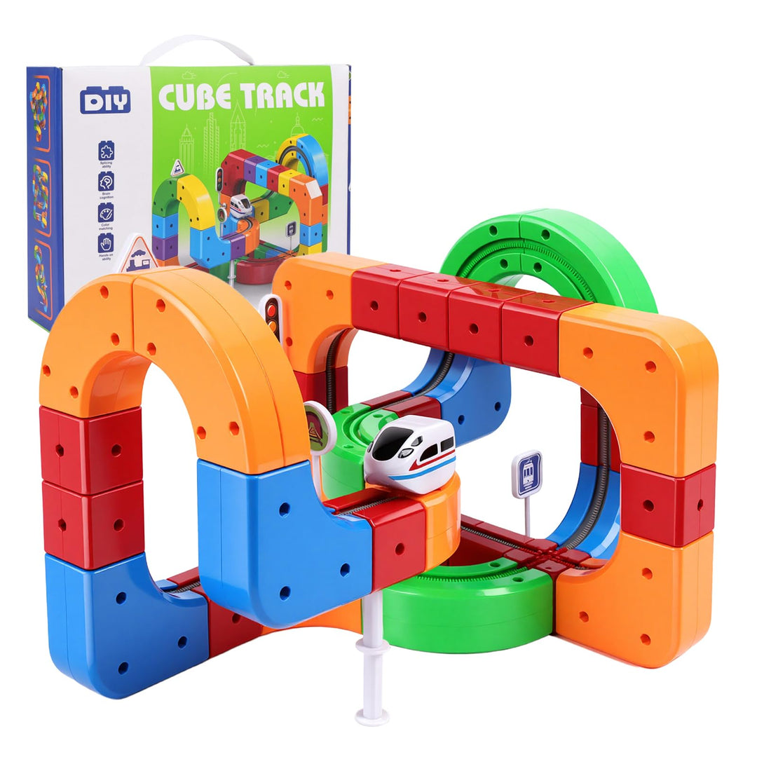 81 Stück Clickrail Electric Train Set, Magisches Schienen WüRfel Zug Set, Cube Track Block Zug mit S