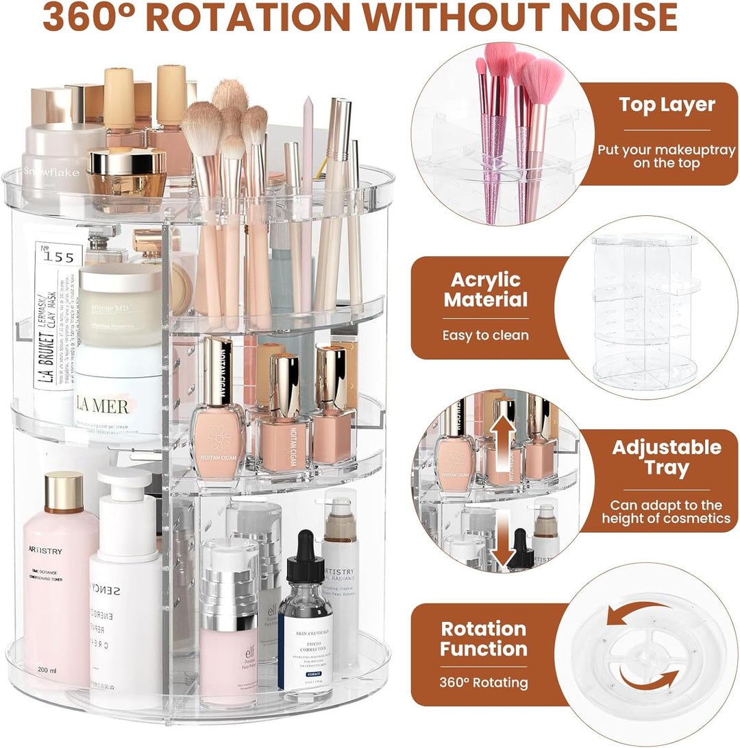 360° Drehbarer Make-up-Organizer Plastik Transparent Zerlegbar, Schminktisch Aufbewahrung für Lippen