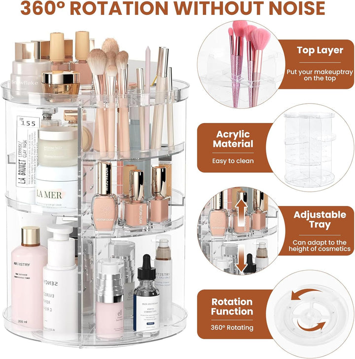 360° Drehbarer Make-up-Organizer Plastik Transparent Zerlegbar, Schminktisch Aufbewahrung für Lippen