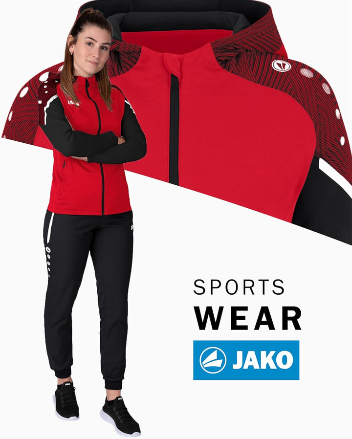 JAKO Damen Kapuzenjacke Performance, Royal/Weiss/Marine, 34, 6897 128 Rot/Schwarz, 128 Rot/Schwarz