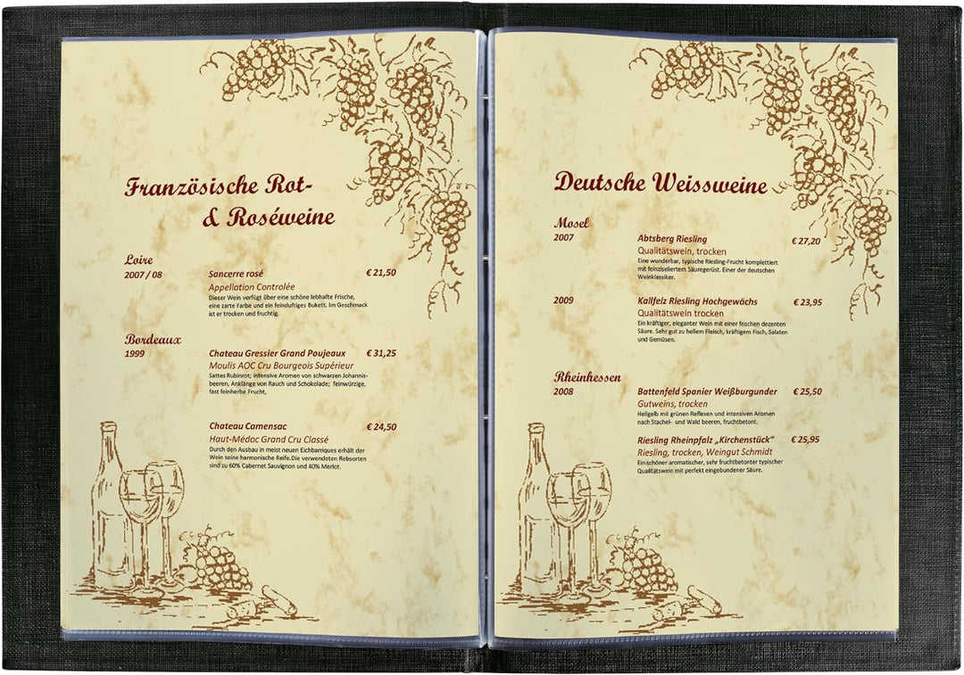 SIGEL SM130/5 Speisekarten-Mappen / Präsentationsmappen mit Buchschrauben-Bindung für A4, 5-er Pack,
