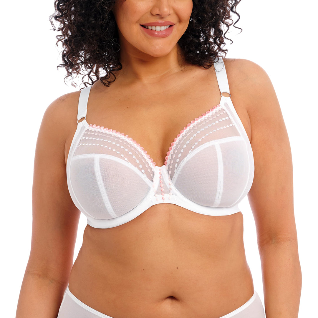 ELOMI Damen Plus Size Matilda Underwire Plunge Bra BH 32 / 32HH Weiss/Opulenter Garten, 32 / 32HH We